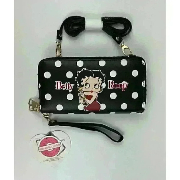 NEW! Betty Boop Womens Lany Vegan Crossbody Wristlet Wallet Bag - Picture 1 of 4